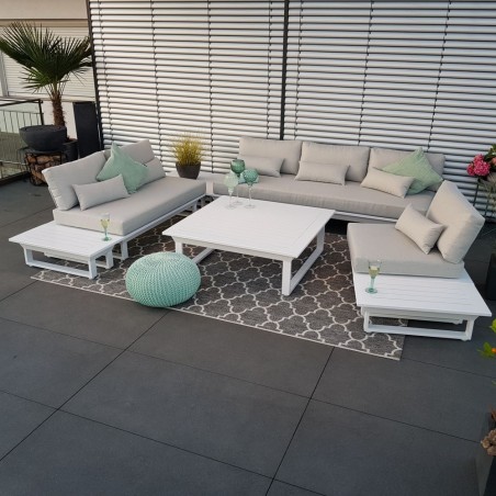 ICM garden lounge muebles de jardín Menton aluminium white lounge furniture lounge set sofá de esquina redonda ICM garden lounge muebles de jardín Menton aluminium white lounge furniture lounge set sofá de esquina redonda