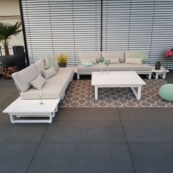 Muebles de exterior de salón de jardín ICM Módulo de muebles de salón blanco de aluminio Menton aluminio lujo Muebles de exterior de salón de jardín ICM Módulo de muebles de salón blanco de aluminio Menton aluminio lujo
