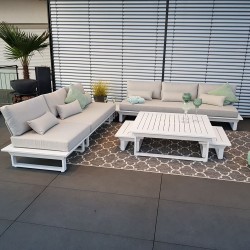 Salón de jardín muebles de jardín Menton aluminio blanco Conjunto de módulos lounge Salón de jardín muebles de jardín Menton aluminio blanco Conjunto de módulos lounge