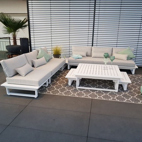 Salón de jardín muebles de jardín Menton aluminio blanco Conjunto de módulos lounge Salón de jardín muebles de jardín Menton aluminio blanco Conjunto de módulos lounge