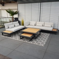 Muebles de salón de jardín ICM Cannes aluminio Teca antracita Conjunto de módulos lounge Muebles de salón de jardín ICM Cannes aluminio Teca antracita Conjunto de módulos lounge
